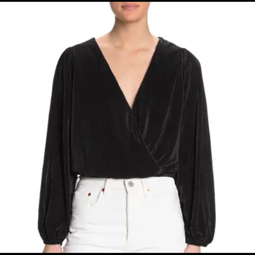 ASTR The Label black plisse surplice top